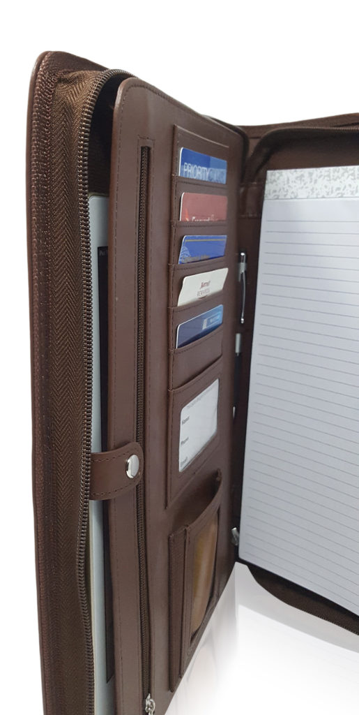 Leather Zippered Business Portfolio Folder – Light Brown (10.5″ Tablet ...