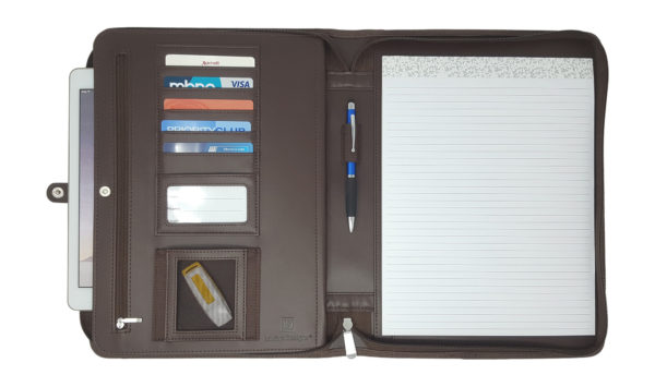 Leather Zippered Business Portfolio Folder - Dark Brown (10.5" Tablet Sleeve) - Image 5