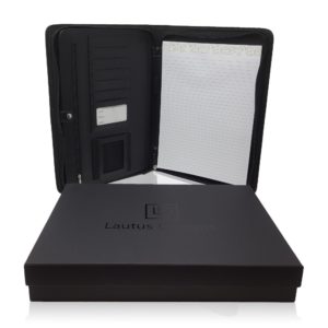 Leather Zippered Business Portfolio Folder – Matt Black (10.5″ Tablet Sleeve)