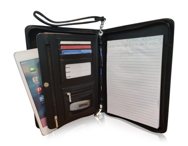 Junior Zippered Leather Business Padfolio - Matt Black (8" Tablet Pocket) - Image 5
