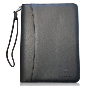 Junior Zippered Leather Business Padfolio – Matt Black (8″ Tablet Pocket)