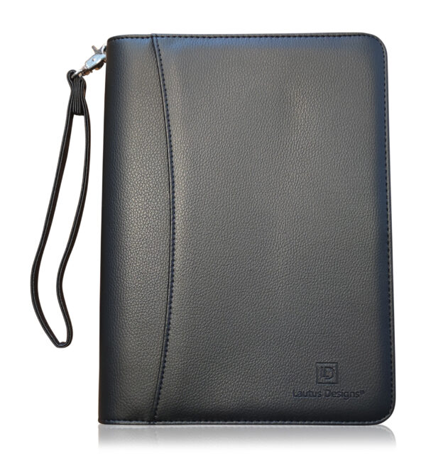 Junior Zippered Leather Business Padfolio - Matt Black (8" Tablet Pocket)