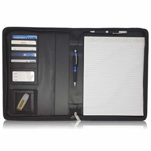 Lean Executive Faux Leather Business Portfolio Organizer – Matt Black, Pebblestone Pattern (No Tablet Sleeve)