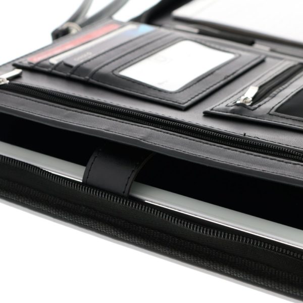 Junior Zippered Leather Business Padfolio - Matt Black (8" Tablet Pocket) - Image 7