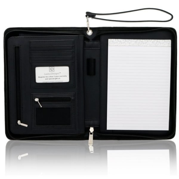 Junior Zippered Leather Business Padfolio - Matt Black (8" Tablet Pocket) - Image 8