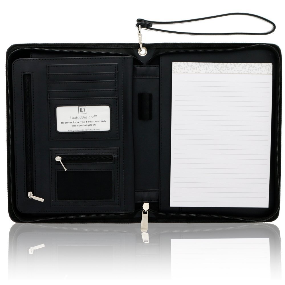 Junior Zippered Leather Business Padfolio – Black (8″ Tablet Pocket) –  Lautus Designs