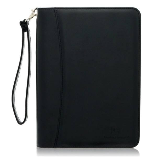 Junior Zippered Leather Business Padfolio - Black (8" Tablet Pocket)