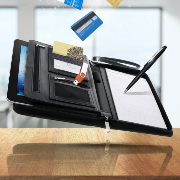 Junior Zippered Leather Business Padfolio - Matt Black (8" Tablet Pocket) - Image 10