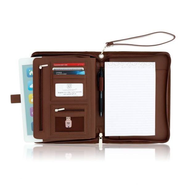 Junior Zippered Business Padfolio - Dark Brown (8" Tablet Pocket) - Image 2
