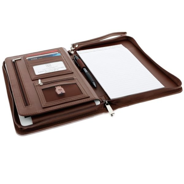 Junior Zippered Business Padfolio - Dark Brown (8" Tablet Pocket) - Image 6