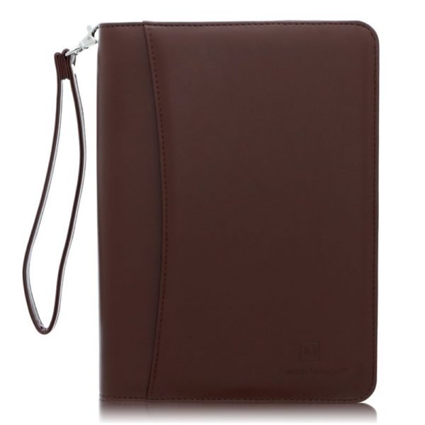 Junior Zippered Business Padfolio - Dark Brown (8" Tablet Pocket)