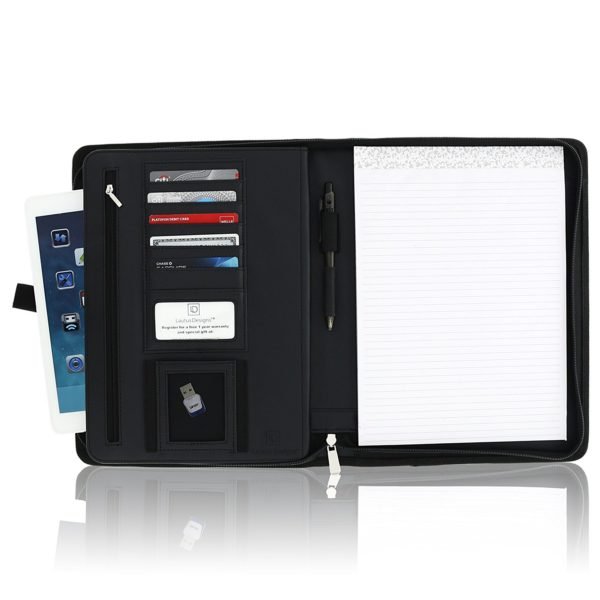 Leather Zippered Business Portfolio Folder - Black (10.5" Tablet Sleeve) - Image 7