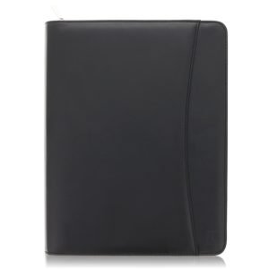 Leather Zippered Business Portfolio Folder – Black (10.5″ Tablet Sleeve)