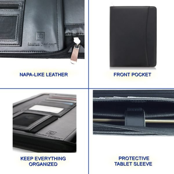 Leather Zippered Business Portfolio Folder - Black (10.5" Tablet Sleeve) - Image 4