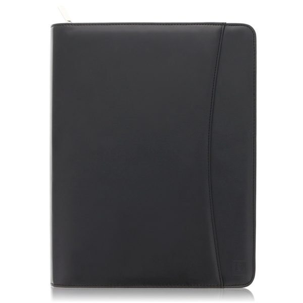 Leather Zippered Business Portfolio Folder - Black (10.5" Tablet Sleeve)