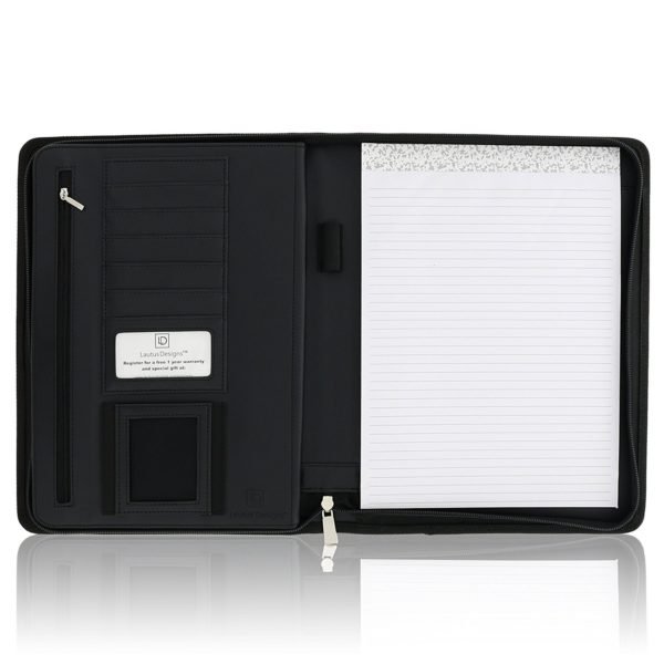 Leather Zippered Business Portfolio Folder - Black (10.5" Tablet Sleeve) - Image 8